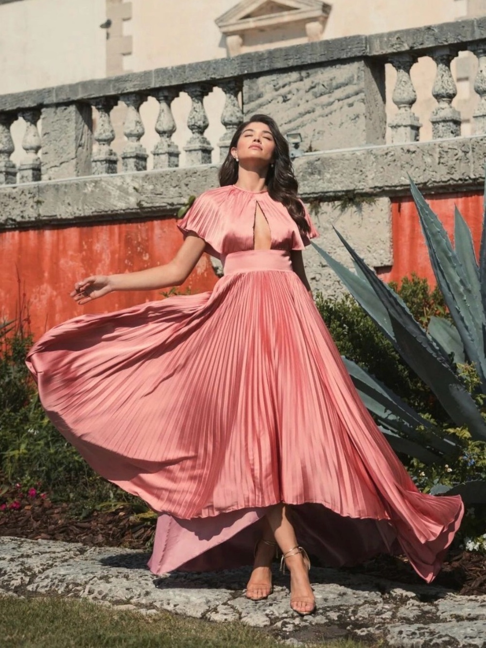 IEENA Mac Duggal | Front Cutout Pleated High Low Dress | Dusty Rose | Size 2